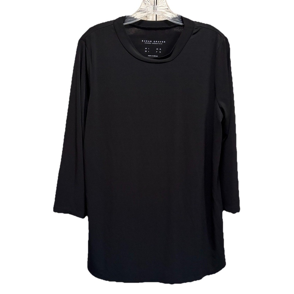 Susan Graver Black Long Sleeve Flowy Blouse Size Large Relaxed Lightweight
